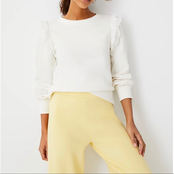 Ann Taylor Eyelet Ruffle Sweatshirt - Picture 2 of 3
